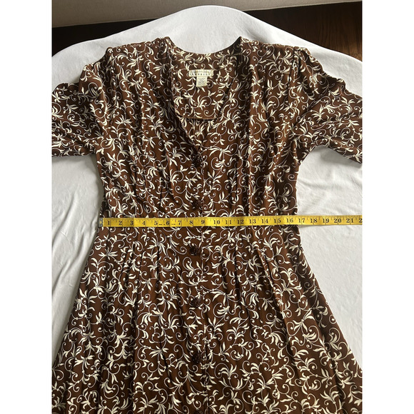 Vintage Express Floral Button Front Maxi Dress Womens Size 13/14 Brown Ivory USA - Picture 6 of 7